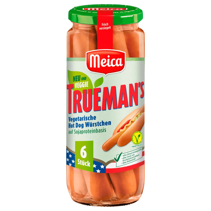 Meica Trueman's Vegetarische Hot Dog Würstchen vegetarisch 540g, 6 Stück